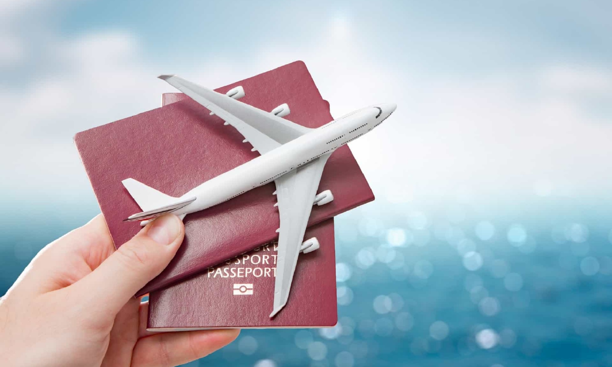 Latvian passport with airplane.
